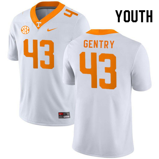 Youth #43 Jerrod Gentry Tennessee Volunteers College Football Jerseys Stitched Sale-White - Click Image to Close